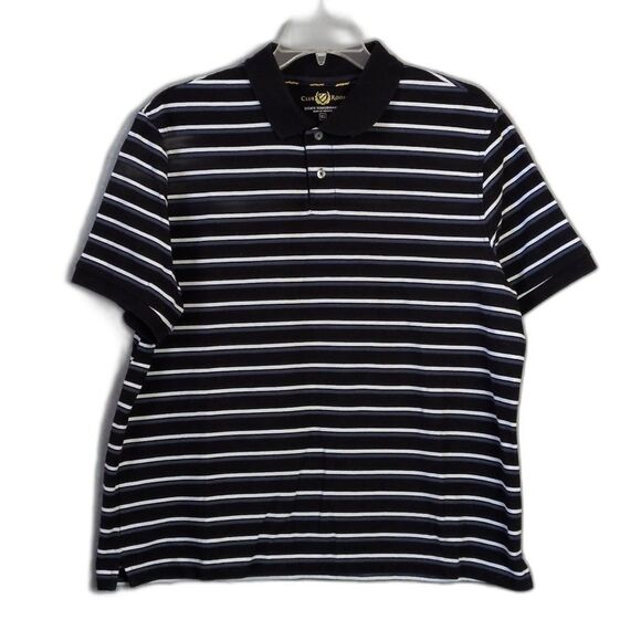 Club Room Estate Performance Black Blue White Stripe Polo Men's XL - Picture 1 of 4